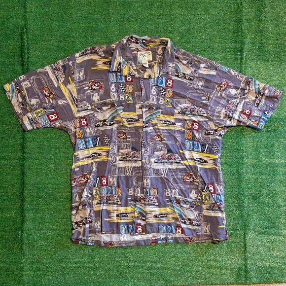 VINTAGE BIG DOGS MENS BUTTON UP SHIRT SHORT SLEEVE RACING PRINT 90’S SIZE XXXL - Picture 1 of 6